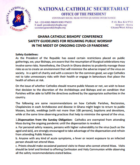 SAFETY GUIDELINES FOR RESUMING PUBLIC WORSHIP IN THE MIDST OF ONGOING COVID-19 PANDEMIC