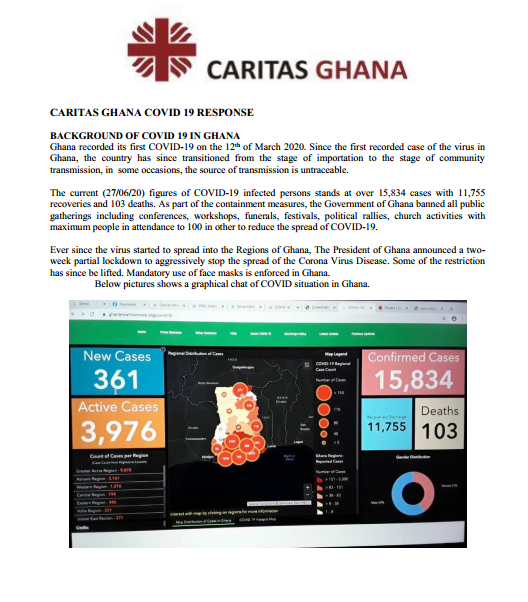 CARITAS GHANA COVID 19 RESPONSE: SITUATIONAL REPORT